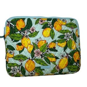 NWT Vera Bradley Laptop Sleeve Lemon Grove Padded Blue Yellow Quilted Case
